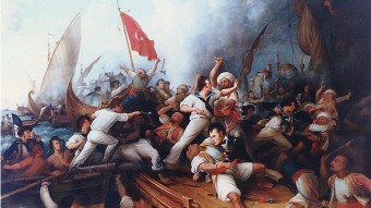 El teniente Stephen Decatur lucha contra un pirata a bordo del navío Tripolitano el 3 de agosto de 1804